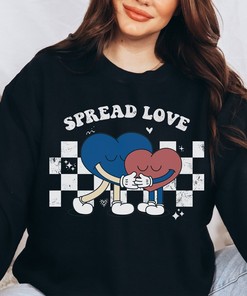 Spread Love Sweater, Vintage Valentine Sweatshirt, Groovy Crewneck, Hippie Shirt, Valentine Gift for Women, Couples Sweatshirt, Couples Gift
