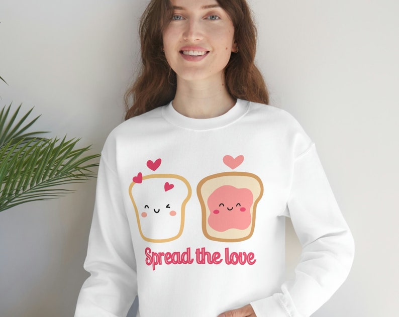 Spread the Love, Unisex Sweatshirt, Valentines Sweater, Cute Sweater, Gift for Her, Peanut Butter Jelly - Image 2
