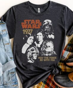 Star Wars 1977 Characters Vader Leia Han Solo Vintage Portrait Collage Shirt, Unisex T-shirt Family Birthday Gift Adult Kid Toddler Tee