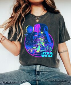 Star Wars Bright Classic Neon Poster Art Graphic Shirt, Star Wars Fan Gift T-shirt, Disneyland Family Vacation Gift Unisex T-shirt Kid Shirt