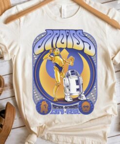 Star Wars C-3PO and R2-D2 Droids Seventies Retro Poster Classic Shirt, Galaxy's Edge Unisex T-shirt Family Birthday Gift Adult Kid Toddler Tee