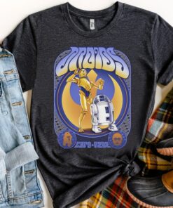Star Wars C-3PO and R2-D2 Droids Seventies Retro Poster Classic Shirt, Galaxy's Edge Unisex T-shirt Family Birthday Gift Adult Kid Toddler Tee