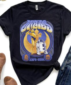 Star Wars C-3PO and R2-D2 Droids Seventies Retro Poster Classic Shirt, Galaxy's Edge Unisex T-shirt Family Birthday Gift Adult Kid Toddler Tee