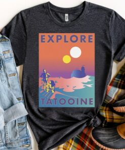 Star Wars Explore Tatooine Faded Retro C-3PO and R2-D2 Poster Shirt, Magic Kingdom Unisex T-shirt Family Birthday Gift Adult Kid Toddler Tee