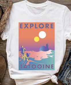 Star Wars Explore Tatooine Faded Retro C-3PO and R2-D2 Poster Shirt, Magic Kingdom Unisex T-shirt Family Birthday Gift Adult Kid Toddler Tee