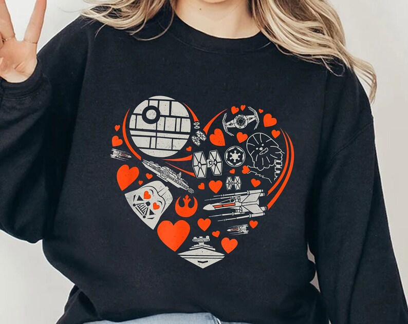 Star Wars Heart Galaxy Valentine's Day Sweatshirt Star Wars Droid Heart Valentine Unisex T-Shirt Couple Shirt Gift - Image 2