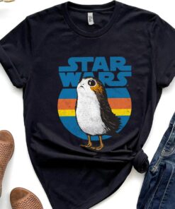 Star Wars Last Jedi Porg Retro Stripes Logo Graphic Unisex T-shirt Birthday Shirt Gift For Men Women Kid Hoodie Sweatshirt Toddler Shirt