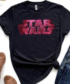 Star Wars Pink Logo Faux-Glitter Print T-Shirt Unisex T-shirt Birthday Shirt Gift For Men Women Kid Hoodie Sweatshirt Toddler Shirt