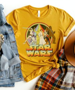 Star Wars Rainbow Group Shot Vintage Graphic T-Shirt, Disneyland Family Trip Vacation Tee, Galaxy's Edge Unisex Adult Shirt Kid Tee