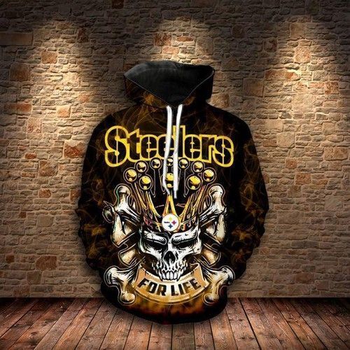 Steelers For Life King Skull Pittsburgh Steelers 3D Hoodie Zip Hoodie, Nfl 3D All Over Print Hoodie Zip Hoodie