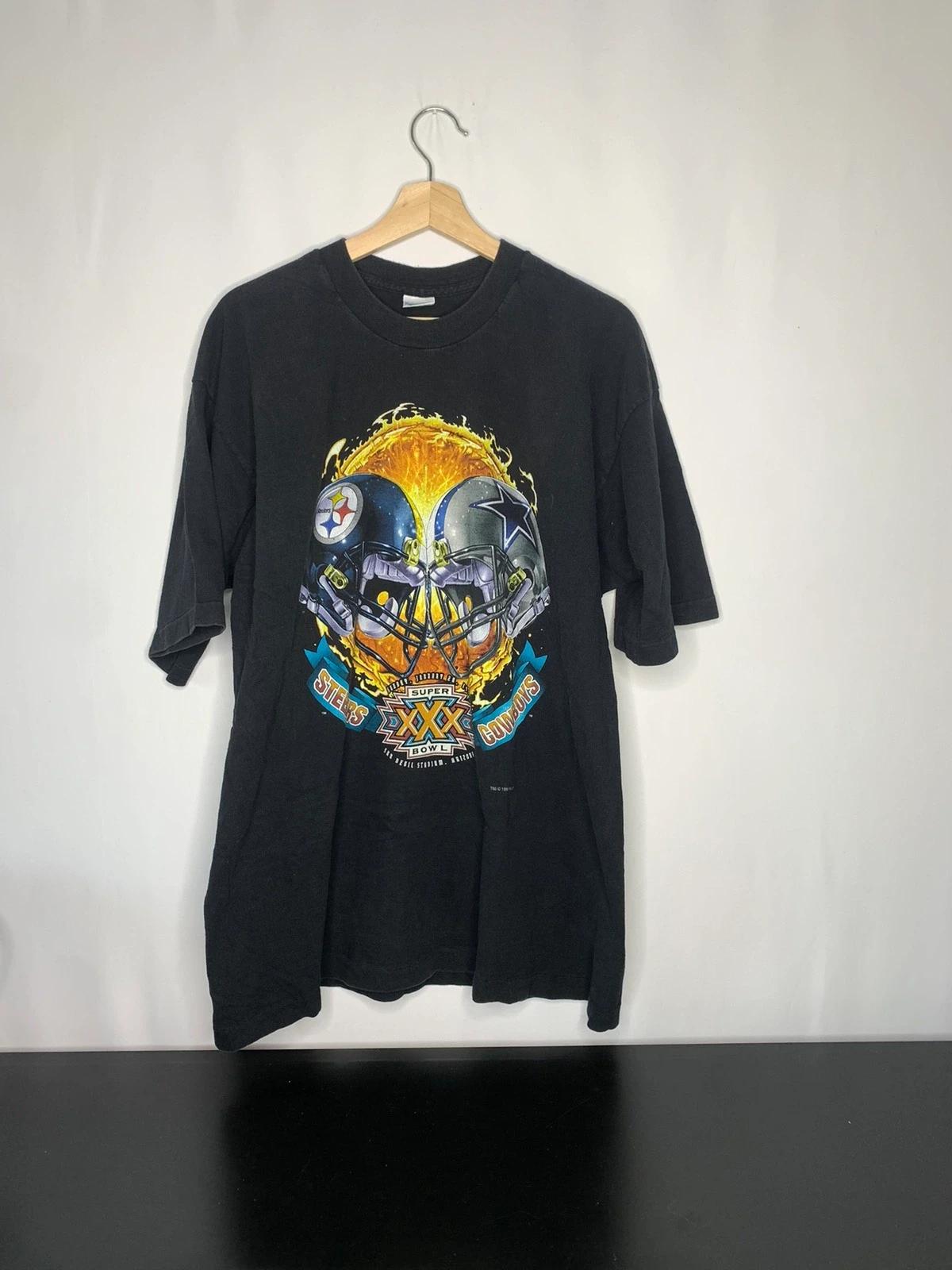 Steelers Vs. Cowboys 1996 Super Bowl Tshirt Pullover Hoodie Crewneck Sweatshirt Reprinted Full Color Full Size Gifts For NFL Fans