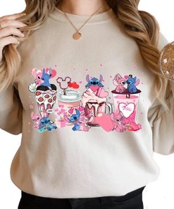 Stitch and Angel Coffee Print Sweatshirt: Valentine's Day Theme