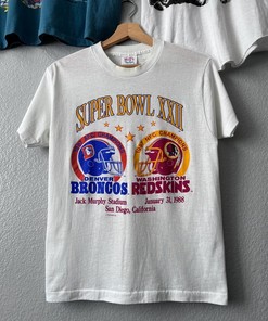 Super Bowl Xxii 1988 Redskins Broncos 80s Tshirt Pullover Hoodie Crewneck Sweatshirt Reprinted Full Color Full Size Gifts For NFL Fans