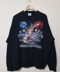 Superbowl 2000 St. Louis Rams Champion Vintage Style Tshirt Pullover Hoodie Crewneck Sweatshirt Reprinted Full Color Full Size Gifts For NFL Fans