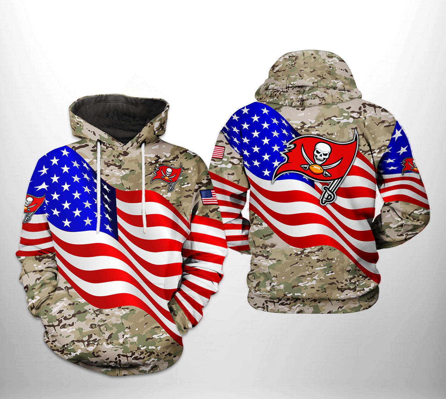 Tampa Bay Buccaneers Nfl Us Flag Camo Veteran Team 3D All Over Print Zip Up Hoodie Option