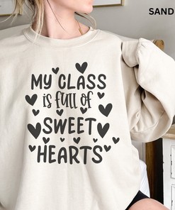 Teacher Valentine's Sweatshirt - Love Heart Sweatshirt - Heart Arm Patches - Cute Valentine's Sweater - Teacher Valentine's Shirt - Mom