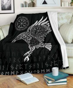 The Raven of Odin Tattoo Viking Blanket