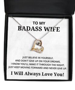 To My Badass Wife Love Dancing Necklace, Just Believe in Yourself and Don't Give Up On Your Dreams, Birthday Gifts, Valentines Day Gifts I Will Always Love You