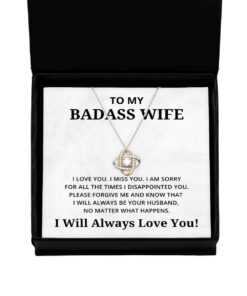 To My Badass Wife Love Knot Rose Gold Necklace, I am sorry for all the times I disappointed you, Best Birthday Gifts, Engagement Gifts, Wedding Gifts, Valentines Day Gifts I Will Always Love You