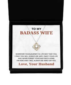 To My Badass Wife Love Knot Rose Gold Necklace, Wherever Your Journey In Life May Take You, Best Birthday Gifts, Engagement Gifts, Wedding Gifts, Valentines Day Gifts From Your Husband