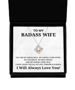 To My Badass Wife Love Knot Rose Gold Necklace, You Are My One And Only, My Happily Even After, Best Birthday Gifts, Engagement Gifts, Wedding Gifts, Valentines Day Gifts I Will Always Love You