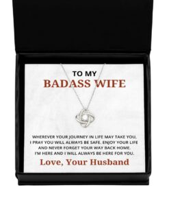To My Badass Wife Love Knot Silver Necklace, Wherever Your Journey In Life May Take You, Best Birthday Gifts, Engagement Gifts, Wedding Gifts, Valentines Day Gifts From Your Husband