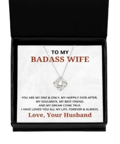 To My Badass Wife Love Knot Silver Necklace, You Are My One And Only, My Happily Even After, Best Birthday Gifts, Engagement Gifts, Wedding Gifts, Valentines Day Gifts From Your Husband