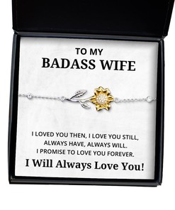 To My Badass Wife Sunflower Bracelet - Valentines Day Gifts I Will Always Love You