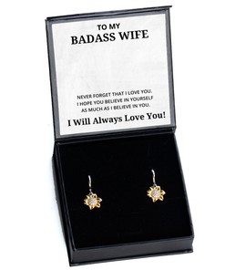 To My Badass Wife Sunflower Earrings - Never Forget That I Love You I Hope You Believe In Yourself - Birthday, Engagement, Wedding, Valentines Day Gifts I Will Always Love You