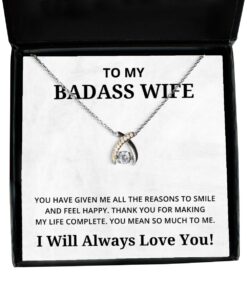 To My Badass Wife Wishbone Dancing Necklace - You Have Given Me All The Reason To Smile - Birthday, Engagement, Wedding, Valentines Day Gifts I Will Always Love You