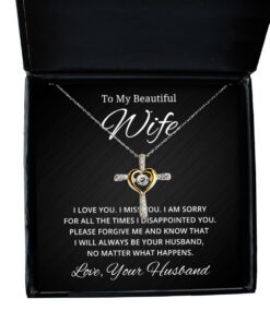 To My Beautiful Wife Cross Dancing Necklace, I am sorry for all the times I disappointed you, Best Birthday Gifts, Engagement Gifts, Wedding Gifts, Valentines Day Gifts From Your Husband