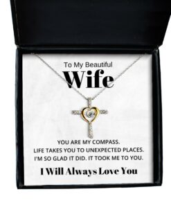 To My Beautiful Wife Cross Dancing Necklace, You Are My Compass, Best Birthday Gifts, Engagement Gifts, Wedding Gifts, Valentines Day Gifts I Will Always Love You