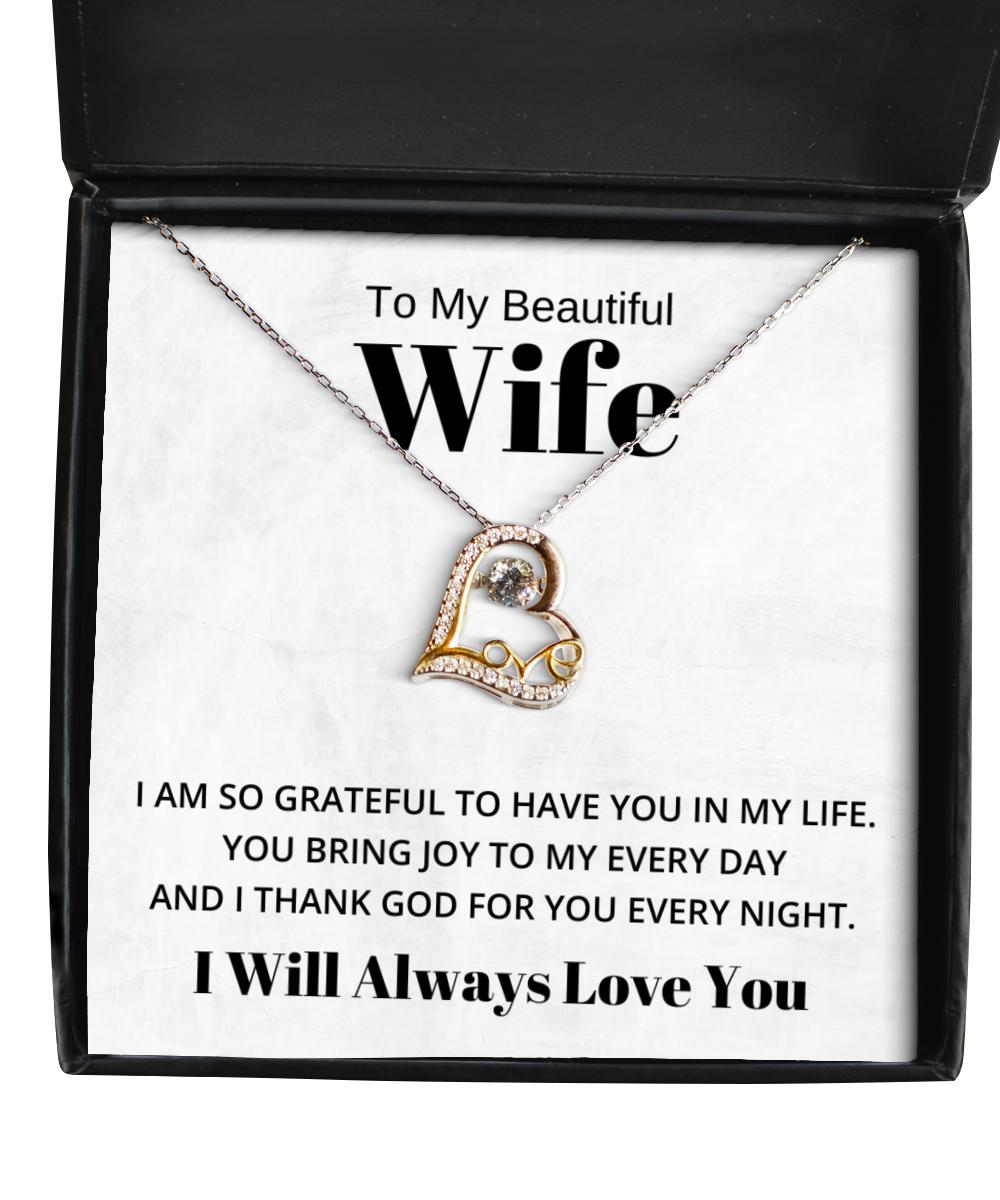 To My Beautiful Wife Love Dancing Necklace, I Am So Grateful To Have You In My Life, Birthday Gifts, Valentines Day Gifts I Will Always Love You