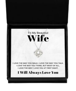 To My Beautiful Wife Love Knot Silver Necklace, I Love The Way You Walk, Best Birthday Gifts, Engagement Gifts, Wedding Gifts, Valentines Day Gifts I Will Always Love You