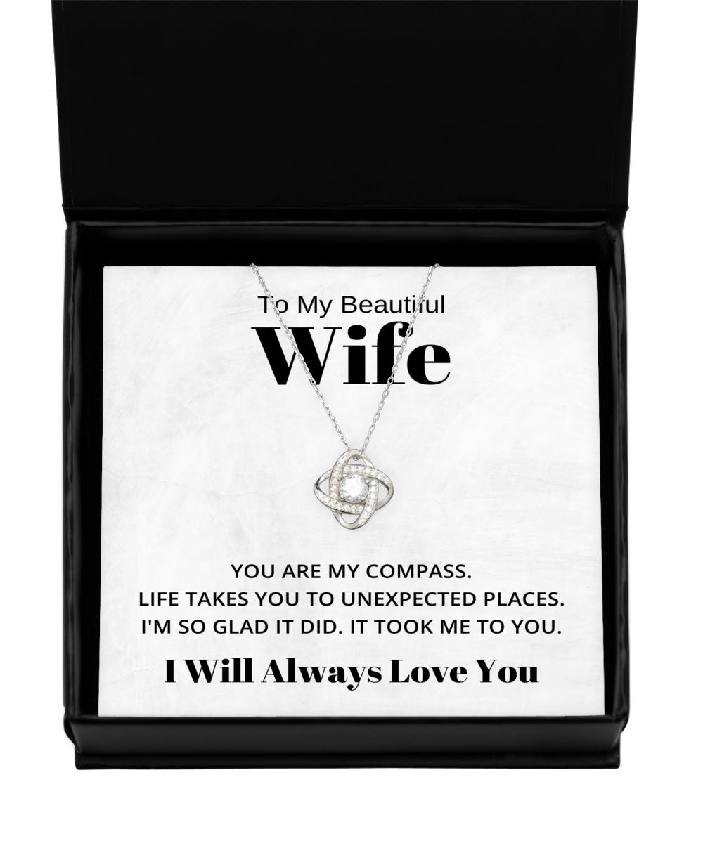 To My Beautiful Wife Love Knot Silver Necklace, You Are My Compass, Best Birthday Gifts, Engagement Gifts, Wedding Gifts, Valentines Day Gifts I Will Always Love You