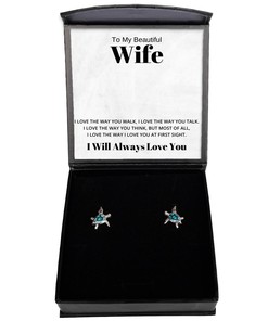 To My Beautiful Wife Turtle Earrings, I Love The Way You Walk - Birthday, Engagement, Wedding, Valentines Day Gifts I Will Always Love You
