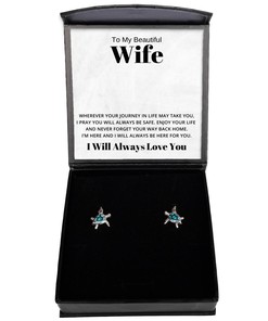 To My Beautiful Wife Turtle Earrings, Wherever Your Journey In Life May Take You - Birthday, Engagement, Wedding, Valentines Day Gifts I Will Always Love You