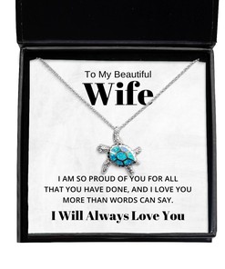 To My Beautiful Wife Turtle Necklace I Am So Proud of You for All That You Have Done - Birthday, Engagement, Wedding, Valentines Day Gifts I Will Always Love You