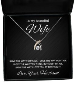 To My Beautiful Wife Wishbone Dancing Necklace - I Love The Way You Walk - Birthday, Engagement, Wedding, Valentines Day Gifts From Your Husband