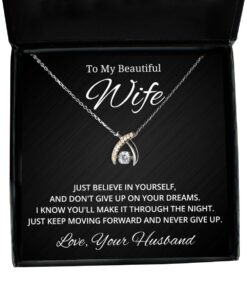 To My Beautiful Wife Wishbone Dancing Necklace - Just Believe In yourself And Don't Give Up On Your Dreams - Birthday, Engagement, Wedding, Valentines Day Gifts From Your Husband