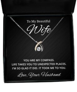 To My Beautiful Wife Wishbone Dancing Necklace - You Are My Compass - Birthday, Engagement, Wedding, Valentines Day Gifts From Your Husband
