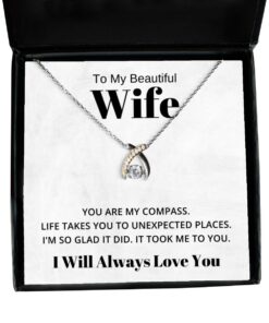 To My Beautiful Wife Wishbone Dancing Necklace - You Are My Compass - Birthday, Engagement, Wedding, Valentines Day Gifts I Will Always Love You