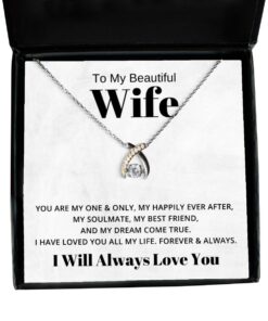 To My Beautiful Wife Wishbone Dancing Necklace - You Are My One And Only, My Happily Even After - Birthday, Engagement, Wedding, Valentines Day Gifts I Will Always Love You