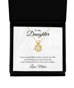 To My Daughter Heart Knot Gold Necklace - I Am So Grateful To Have You In My Life, Best Birthday Gifts, Inspirational Gifts, Message Card Jewelry From Mom