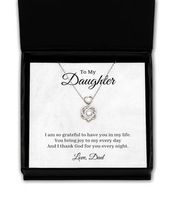 To My Daughter Heart Knot Silver Necklace - I Am So Grateful To Have You In My Life, Best Birthday Gifts, Inspirational Gifts, Message Card Jewelry From Dad