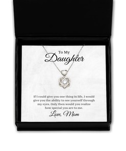 To My Daughter Heart Knot Silver Necklace - If I Could Give You One Thing In Life, Best Birthday Gifts, Inspirational Gifts, Message Card Jewelry From Mom