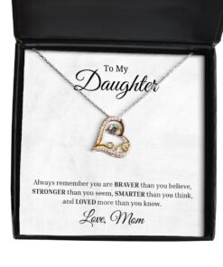 To My Daughter Love Dancing Necklace, Always Remember You Are Braver Than You Believe, Birthday Gifts, Inspirational Gifts, Message Card Jewelry From Mom