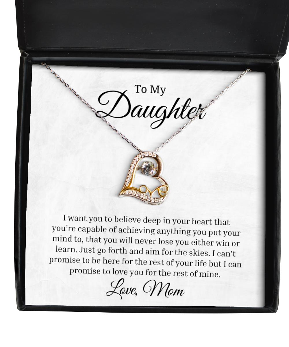 To My Daughter Love Dancing Necklace, I Want You To Believe Deep In Your Heart, Birthday Gifts, Inspirational Gifts, Message Card Jewelry From Mom