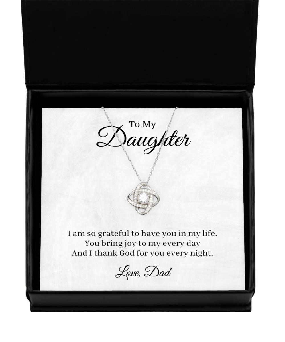 To My Daughter Love Knot Rose Silver Necklace, I Am So Grateful To Have You In My Life, Best Birthday Gifts, Inspirational Gifts, Message Card Jewelry From Dad