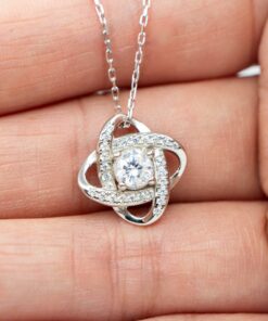 To My Daughter Love Knot Rose Silver Necklace, Never Forget That I Love You I Hope You Believe In Yourself, Best Birthday Gifts, Inspirational Gifts, Message Card Jewelry From Dad